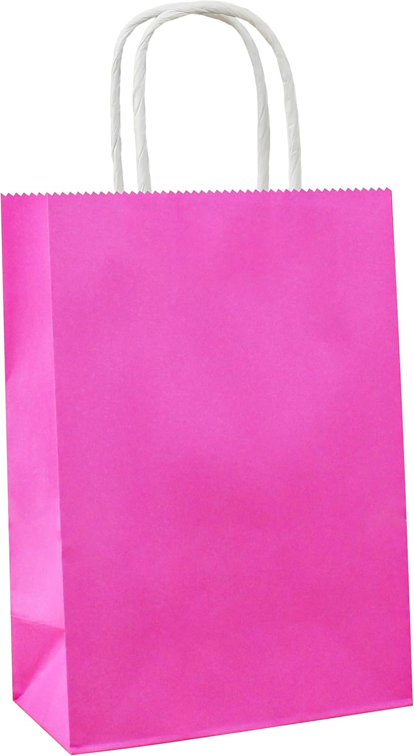 12 PCS Small Gift Bags Magenta Kraft Paper Bags with Handles for Party Favors (8.2 x 6 x 3.1 In)