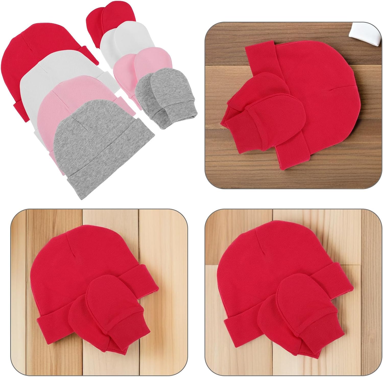 DOITOOL 12pcs Hats and Mittens Set for 0-6 Months Comfortable Spandex Cotton Cap with Anti-Scratch Gloves for Daily Wear and Outings