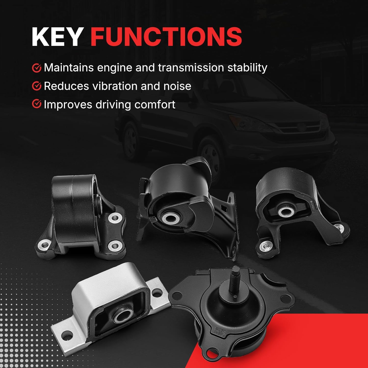 5PCS Engine Mount Engine Motor & Transmission Mount for Honda CRV 2.4L 4WD at 2002-2006 OE A6597 A4504 A65010 A6596 A4506