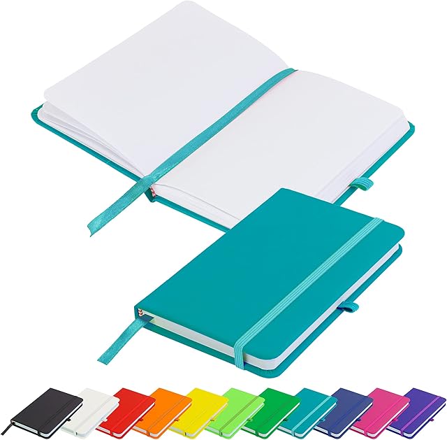 Blanco Basic A6 Notebook Unlined Plain Page New Hardback Journal with Pen Loop, Elastic Closure, Ribbon Marker and Pen Loop Notepad Note Book Notes Diary Pad (Teal)