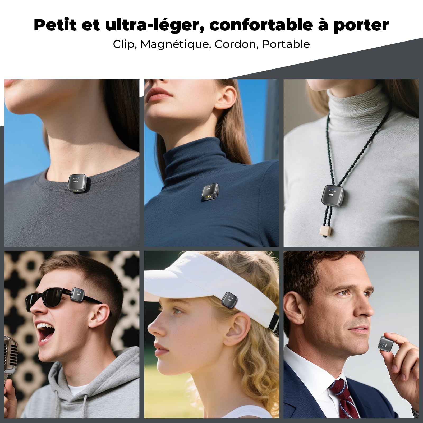 Micro Cravate sans Fil pour iPhone/Android/Caméra/Ordinateur - Réglage du Gain, Réduction du Bruit par IA, Boîtier de Recharge, Mini Microphone Magnétique pour Vlog, Streaming