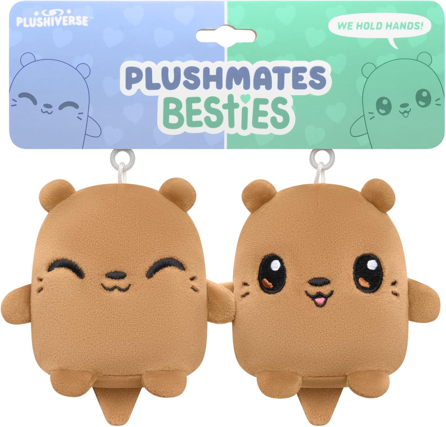 TeeTurtle Plushiverse - Plushmates Besties Keychain Set - Valentine’s Day - Cute Kawaii Brown Otters - Novelty Clip-On Plush With Magnetic Hands