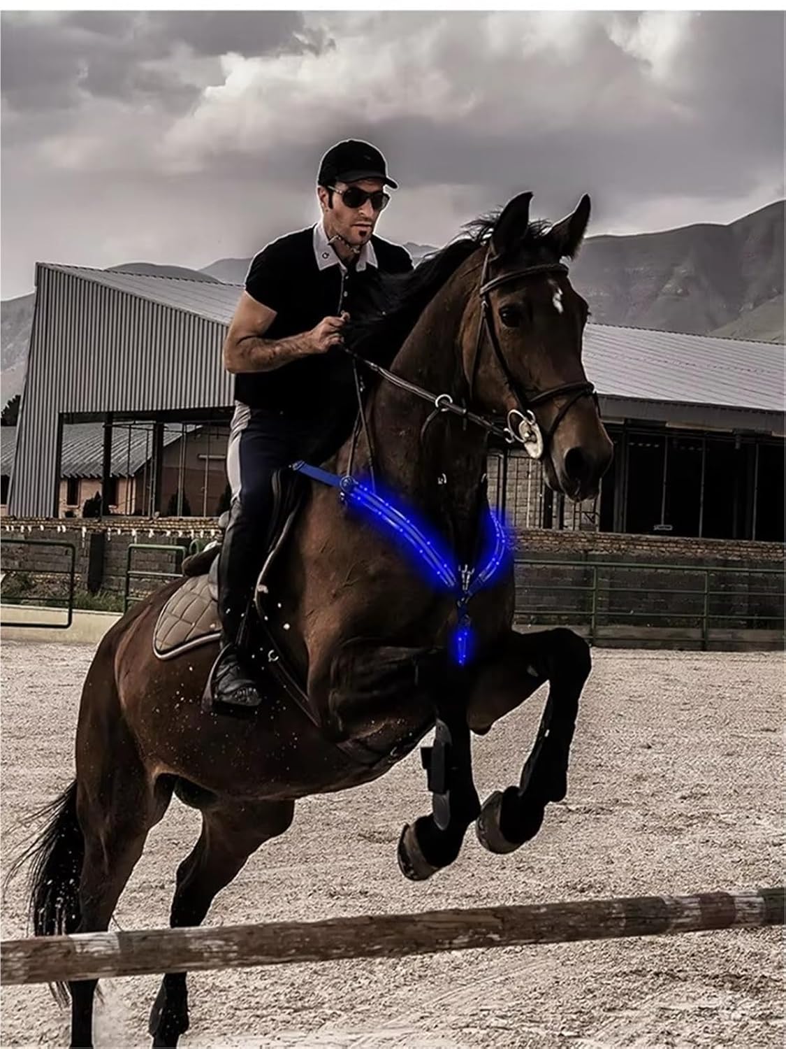 USB Rechargeable LED Horse Breastplate - Night Flashing Light Bar Harness for Outdoor Decoration(USB Charging-RD)