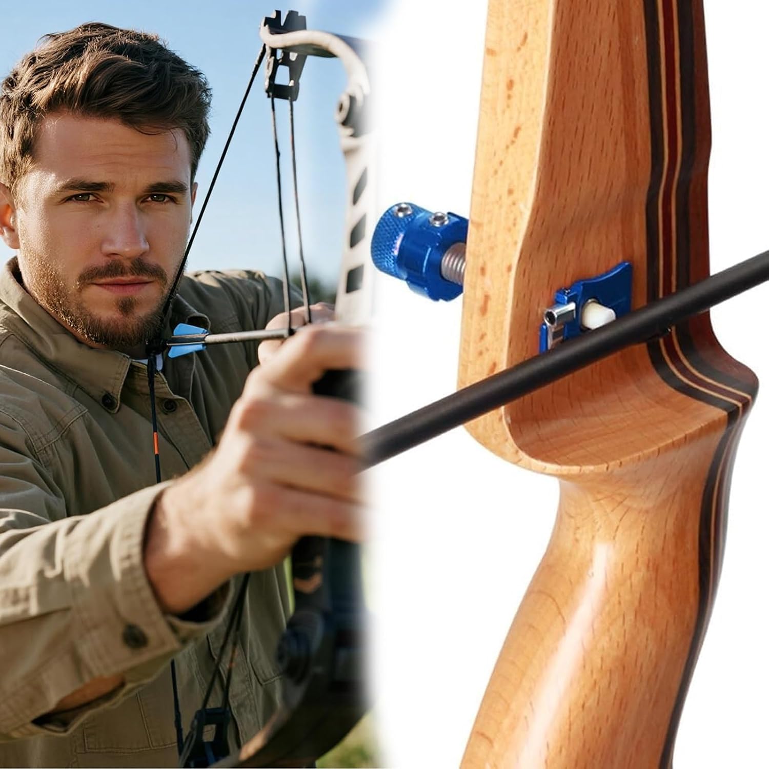 Arrow Rest, Aluminum Alloy Magnetic Arrow Rest Adjustable Archery Equipment for Recurve Bow Comes with Adjustable Multi-Function Recurve Bow Side Pads