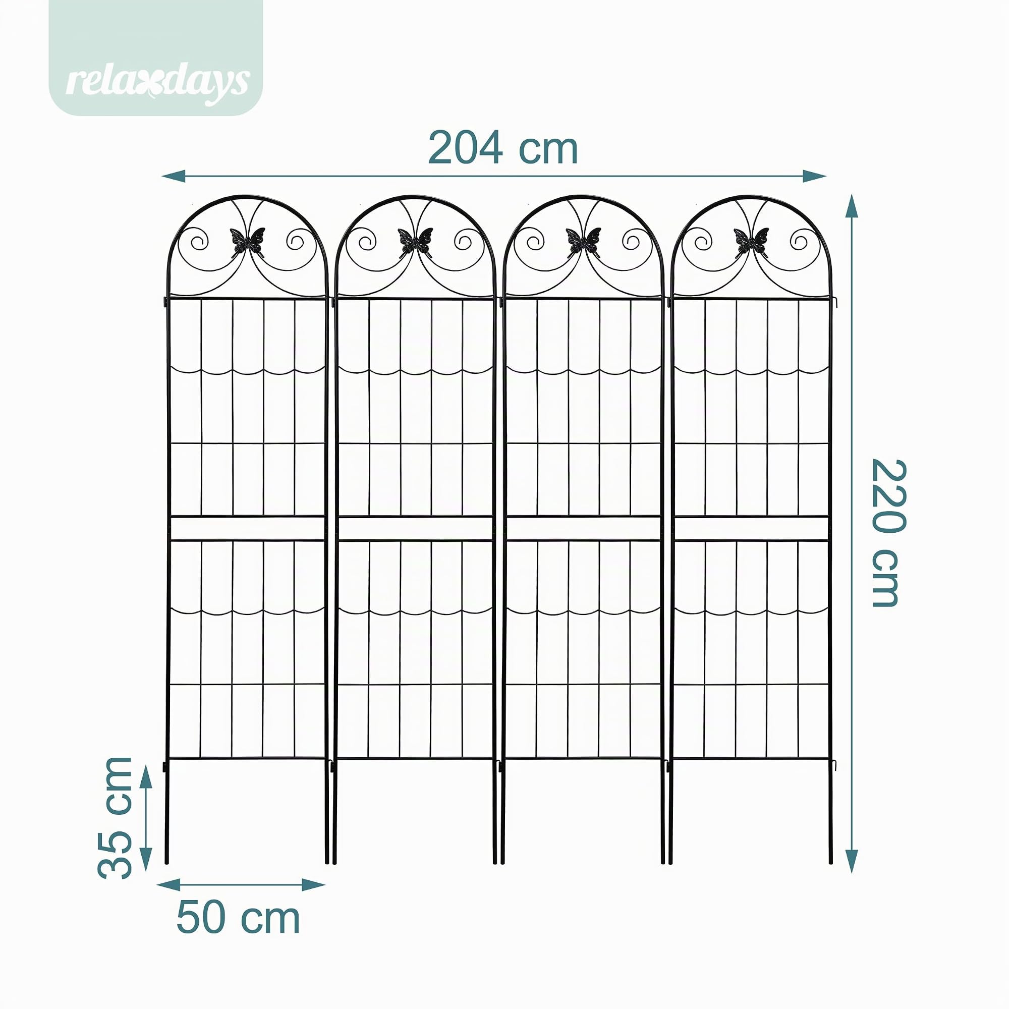 Relaxdays Rankgitter, 4er Set, HxB: 220 x 50 cm, Metall, Rankhilfe für Kletterpflanzen, Garten, Rosenrankhilfe, schwarz