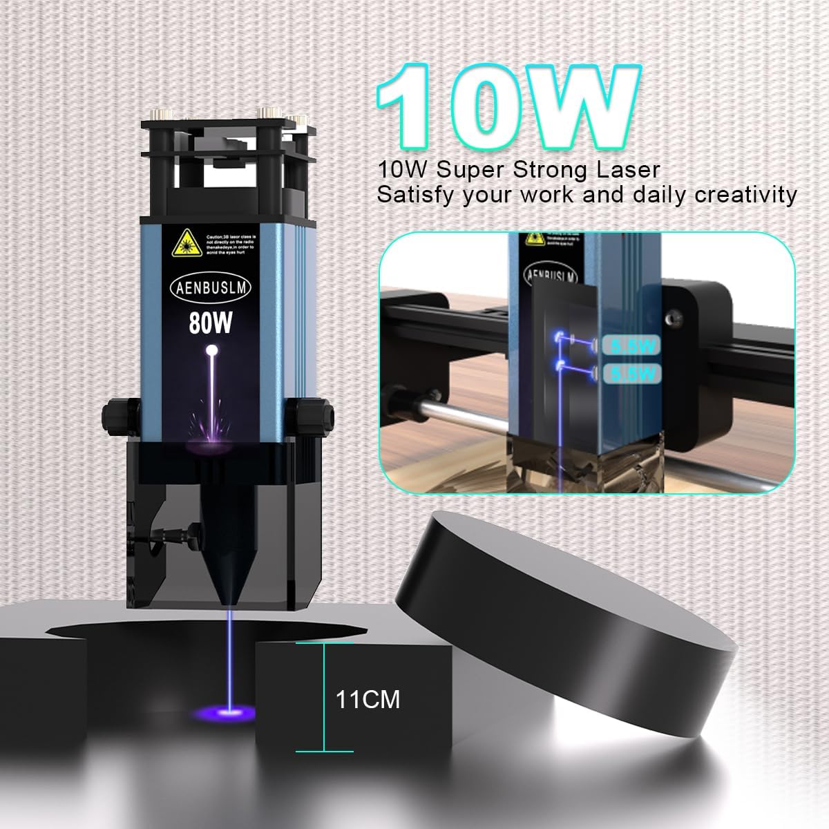 80W Laser Module with Air Assist,10W Output Power, Fixed-Focus, Built in FAC,Double Ultra-Fine Compressed Spot CNC Carving DIY Laser Master for Laser Cutter Laser Engraver Machine - Class 4