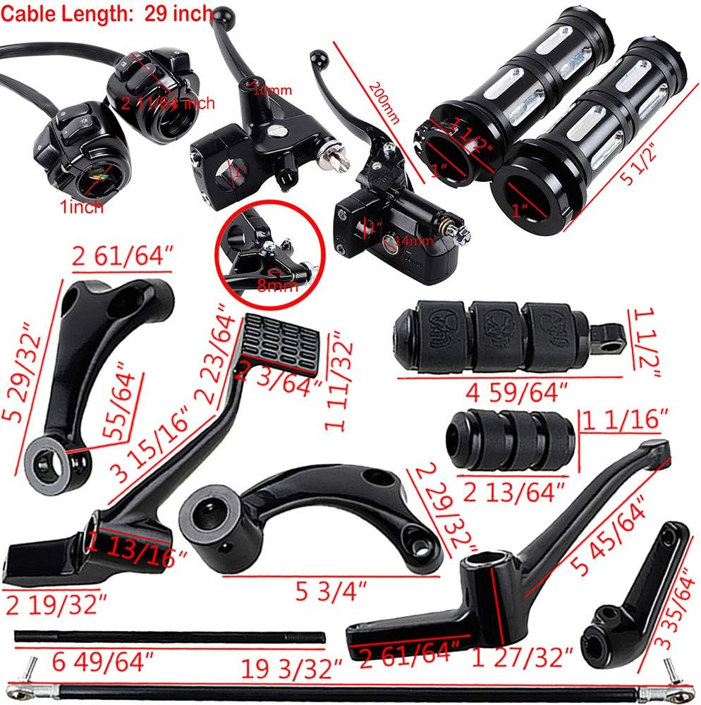 Left Right 1" 25mm Hand Grips Black Forward Controls Pair Switch with Harness Clutch Lever Hydraulic Brake Master Cylinder Handlebar Compatible with Harley Sportster XL883 XL1200 2004-2013