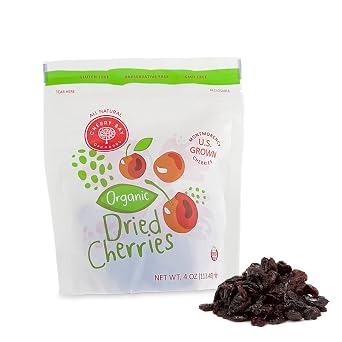 Cherry Bay Orchards Organic Dried Cherries, 4 oz USDA Organic Montmorency Tart Cherries, US Grown, All Natural, Gluten Free, Non-GMO Fruit Snack, Resealable Freshness Bag