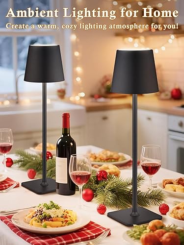 Miniatura 6 de Juego de Lámparas Inalámbricas de 2, Set de Lámparas con Batería de 6000mAh, Lámparas Recargables Ajustables + 3 Colores, Lámpara de Mesa Negro