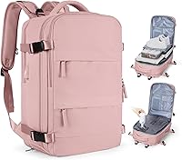 Vista 83 de Mochila de viaje grande, bolsa de mano, aprobada para aviones, para artículos personales, para hombre o mujer, color beige con marrón