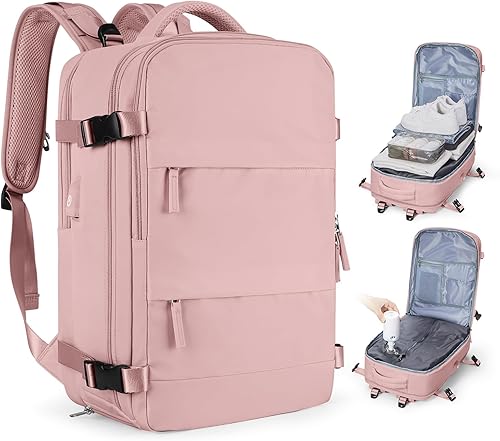 Miniatura 83 de Mochila de viaje grande, bolsa de mano, aprobada para aviones, para artículos personales, para hombre o mujer, color beige con marrón