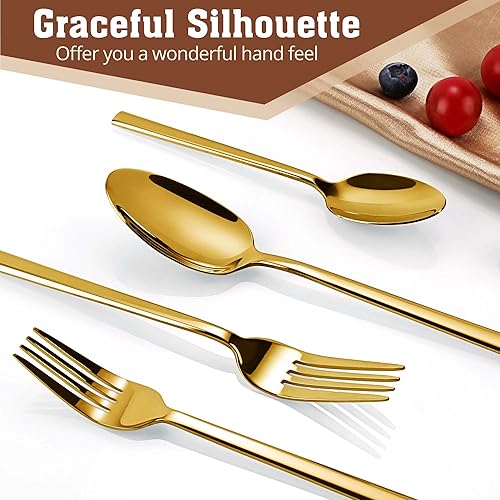Miniatura 5 de PUREAIN - Juego de cubiertos dorados de 30 piezas para 6, juego de cubiertos de acero inoxidable para el hogar, cocina, restaurante y hotel, juego