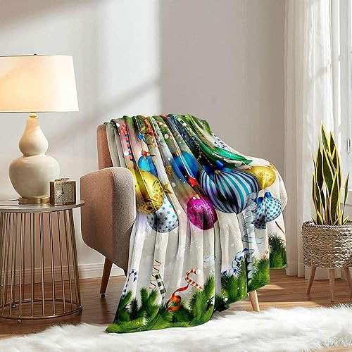 Vista 157 de LUVIVIHOME Manta de Feliz Navidad, bolas de Navidad azules doradas, manta de invierno con copos de nieve, manta individual, acogedora manta cálida