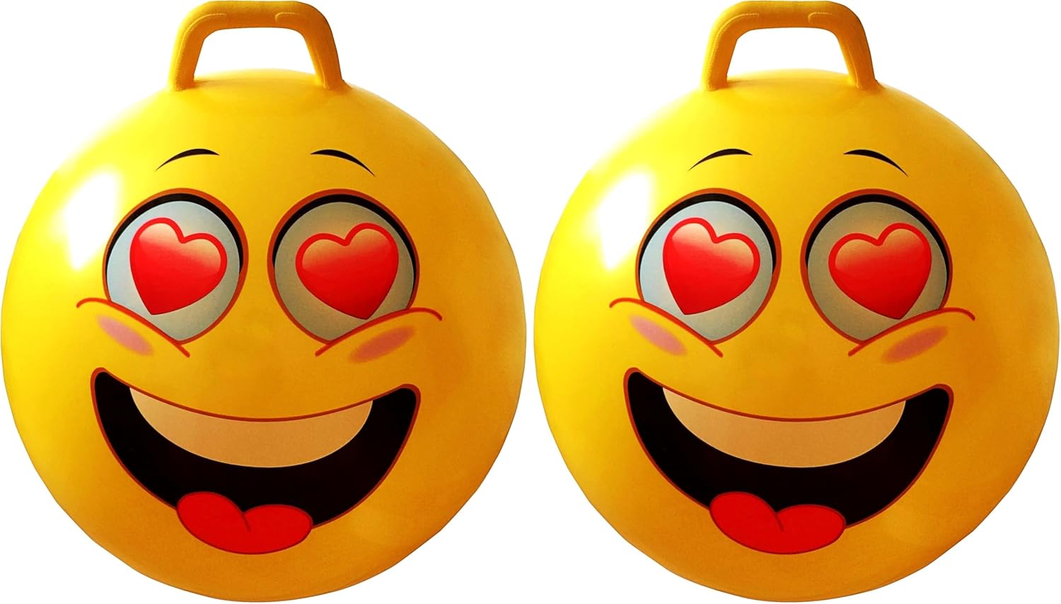 AppleRound Hippity Hoppity Jumping Ball with Pump, Bouncy Ball with Handle, 20in/50cm Diameter for Age 7-10, Kangaroo Bouncer, Space Hopper with Handle for Children, Printed Design (Heart) (Pack of 2)