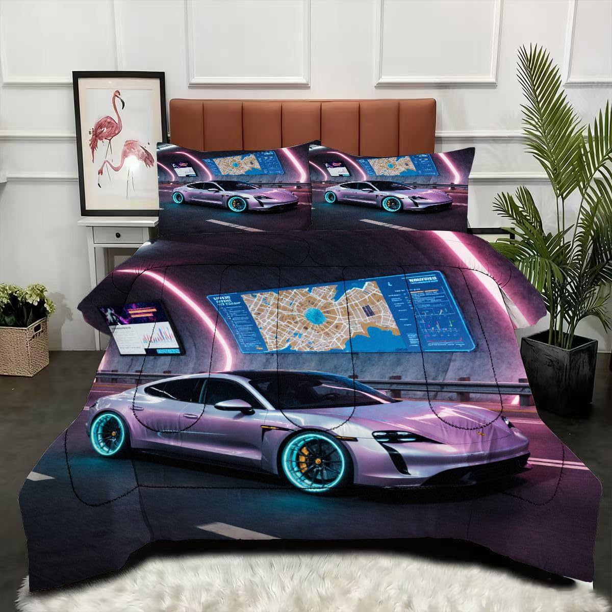 Couette 200 x 200 cm Voiture 3D Parure pour s'Endormir avec Passion