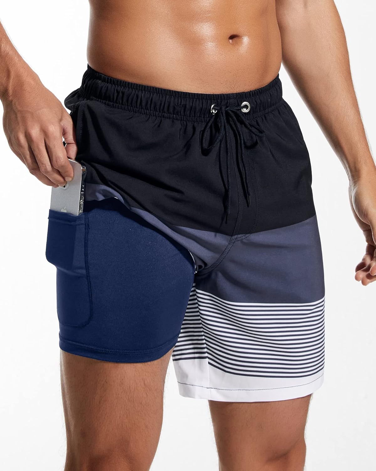 SILKWORLD Mens Swim Trunks Quick Dry Compression Liner 2 in 1 Shorts Men Swimsuit - Image 3