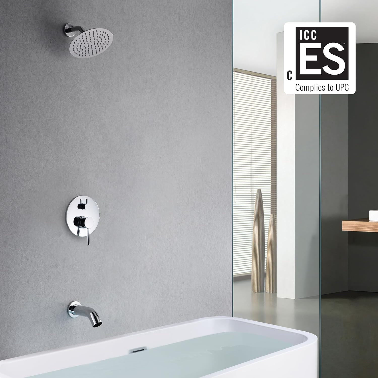 sumerain Tub and Shower Faucet with Valve, Shower Tub Kit with Pressure Balance Valve, 8 Inch Rain Shower Head and Waterfall Spout Chrome Finish