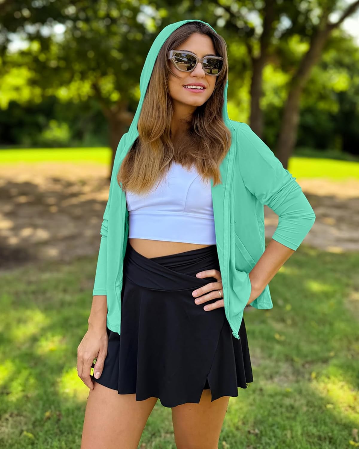 Womens UPF 50+ Sun Protection Hoodie Shirts Lightweight Quick Dry Long Sleeve Zip Jacket with Pocket Hiking Outdoor