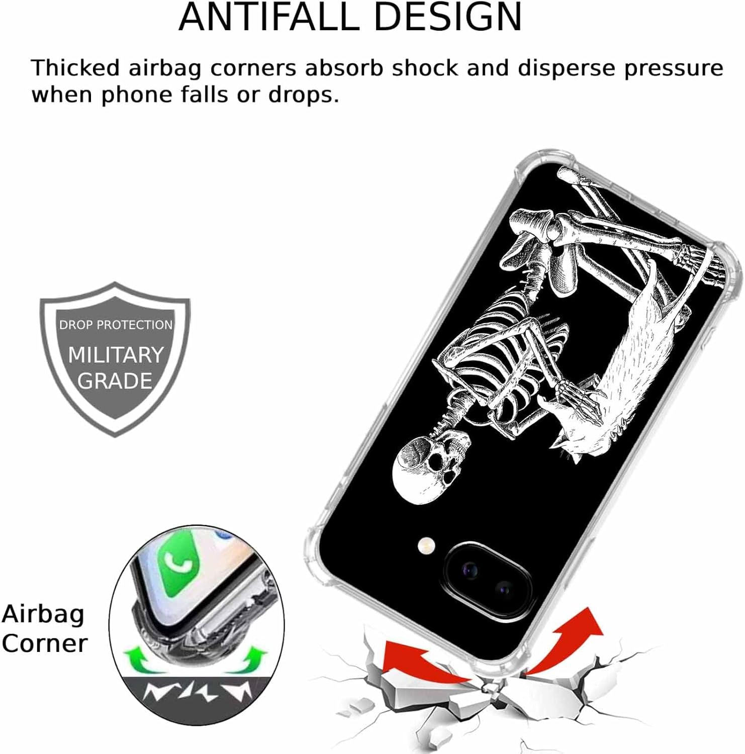 Case for Google Pixel 9a with Skull Design,Cool Skeleton and Cat Pattern,Clear Slim Soft TPU Bumper Phone Cover,6.3”(Skull,P9a)