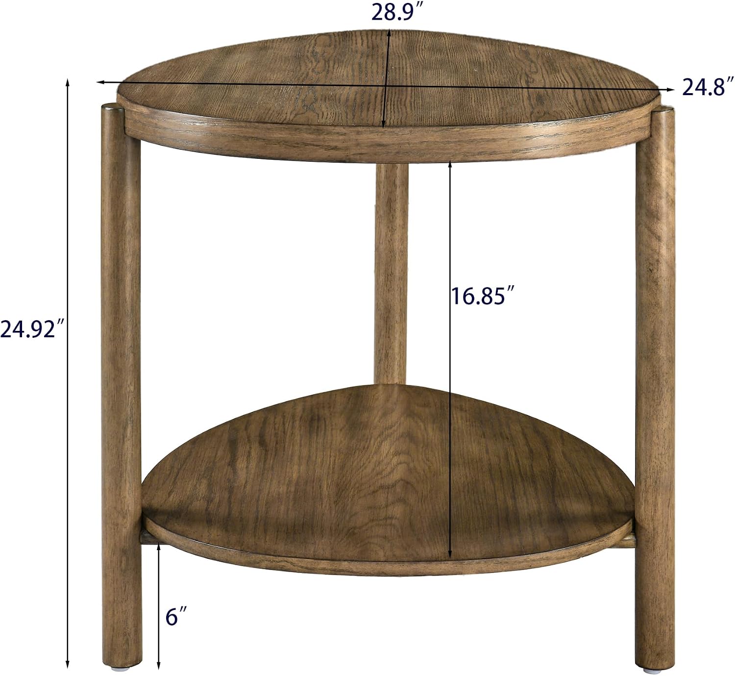 Teardrop Two-Tier End Table with Storage Open Shelf, Narrow Side Table with Leg, Farmhouse Style of Beside Table Living Room, Natural, BZ-T777-LT