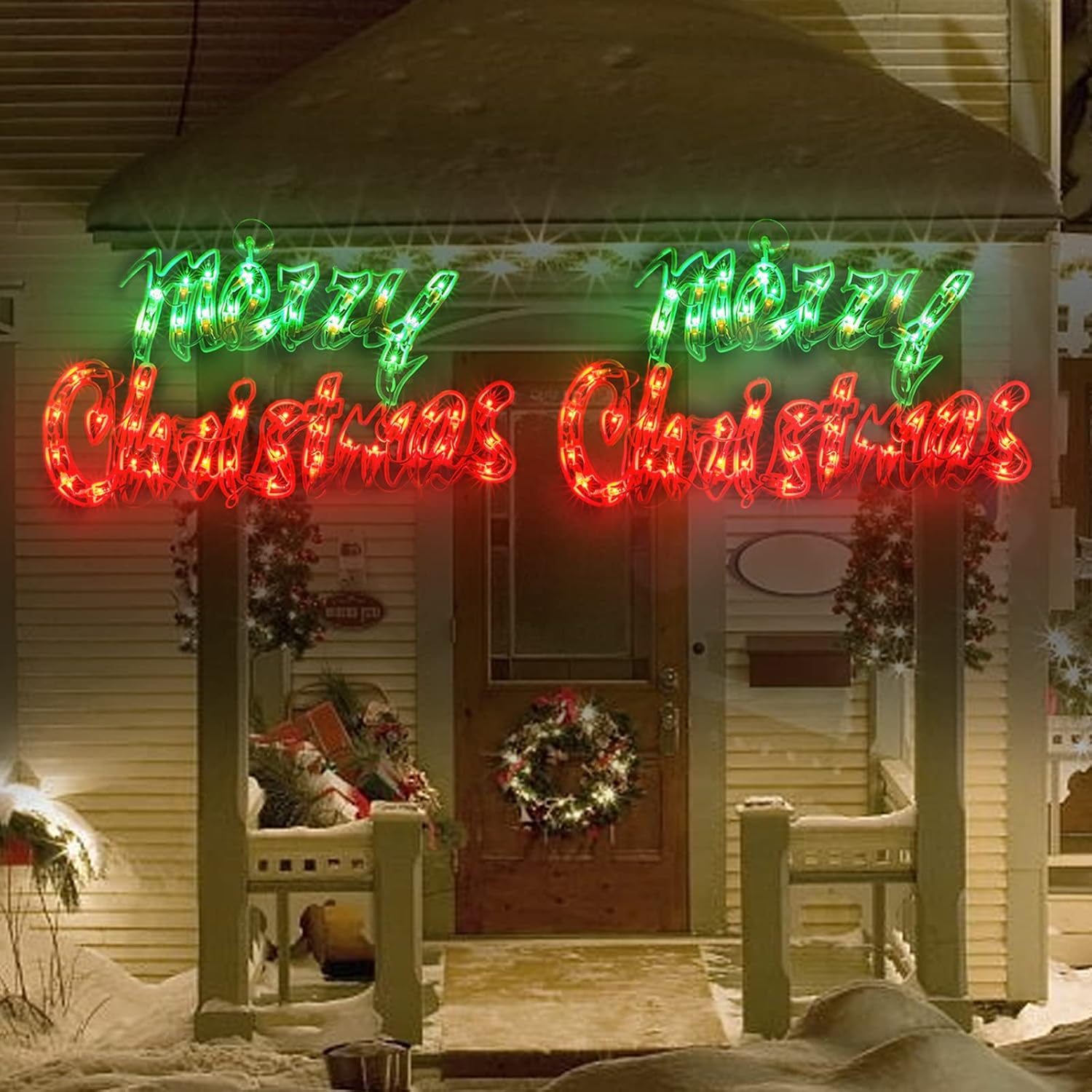 18 Inch Merry Christmas Window Silhouette Lights Decorations, 50L Christmas Sculpture, 1-PACK