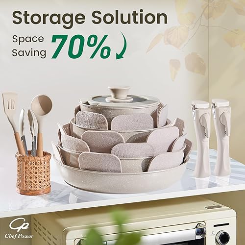 Miniatura 3 de Chef Power Juego de ollas y sartenes antiadherentes de cerámica de 19 piezas con mango desmontable, juego de utensilios de cocina apto para
