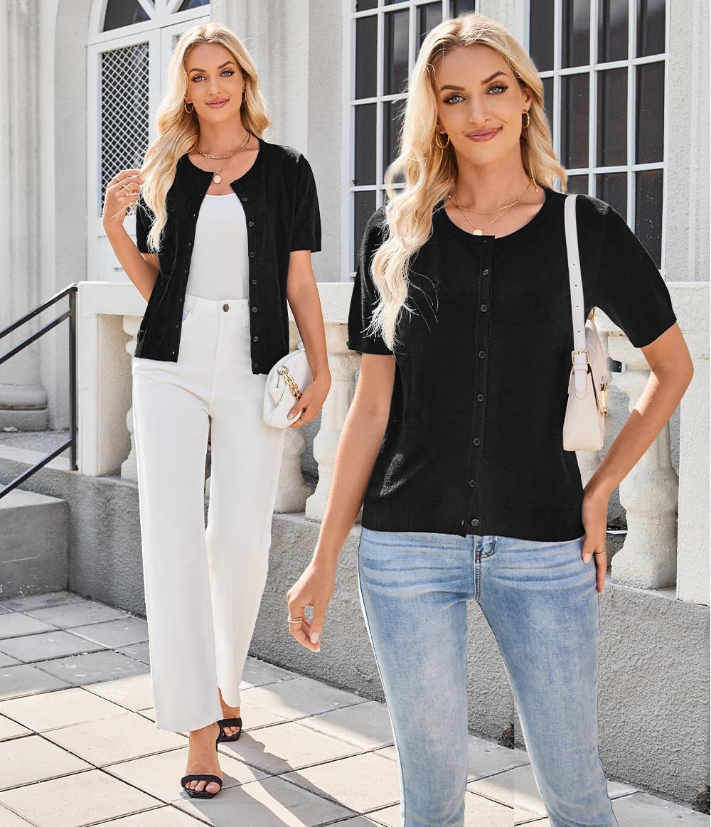 Arach&Cloz Women's Lightweight Short Sleeve Business Casual Cropped Cardigan Tops - Image 5