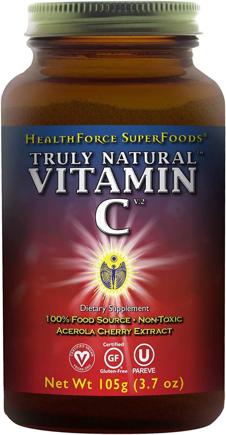 HealthForce SuperFoods Truly Natural Vitamin C Powder - 105 Grams - All Natural Acerola Cherry Based Vitamin C Supplement - Vegan, Gluten Free - 30 Servings