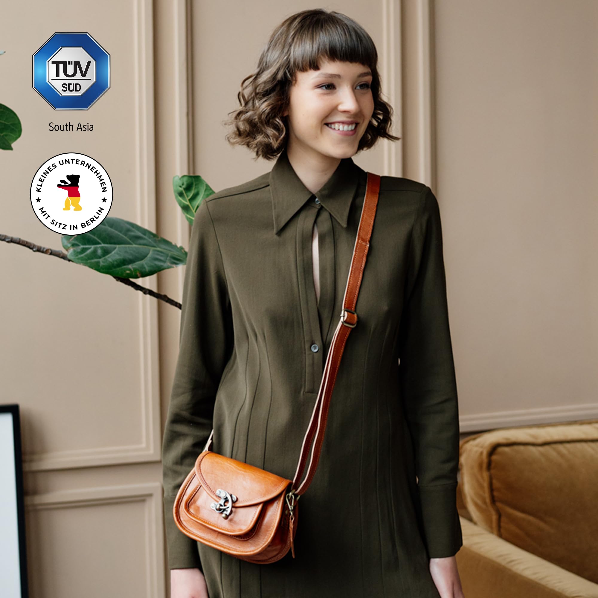Berliner Bags Vintage Schultertasche Valencia, Kleine Umhängetasche, Handtasche aus Leder für Damen - Braun