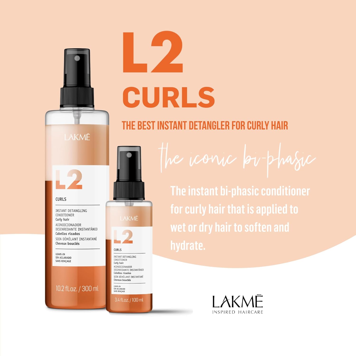 Lakmé L2 Curls Bi Phase Conditioner, Detangling Spray for Hair, Leave In Conditioner Spray For Curls and Curly Hair - Image 4