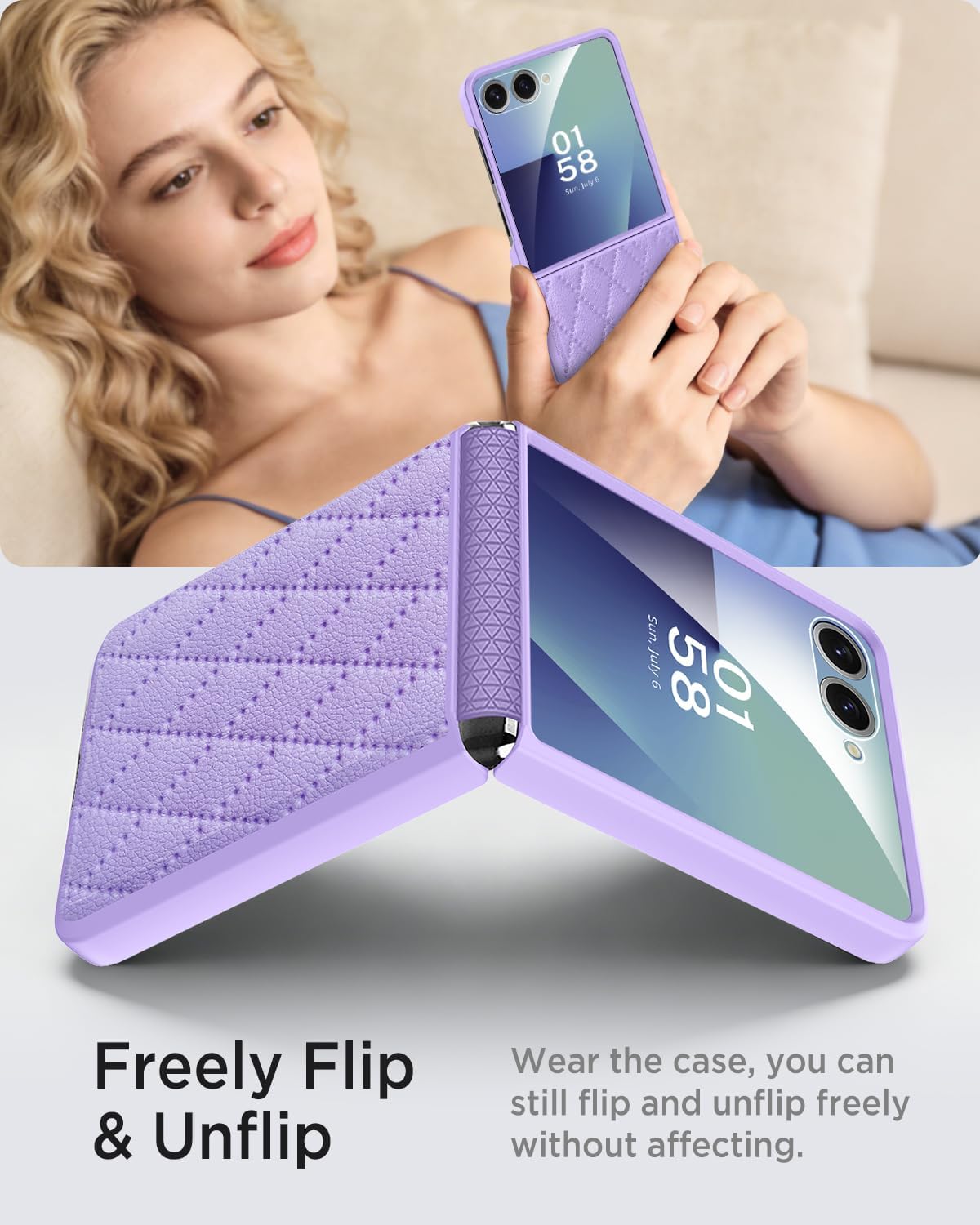 Miimall for Samsung Flip 7 Thin Cases with Screen Protector, Shock-Proof & Spine Hinge Protection, Leather Non-Slip Grip Slim Girly Womens Funda para Case for Galaxy ZFlip7 2025 Cover, Purple