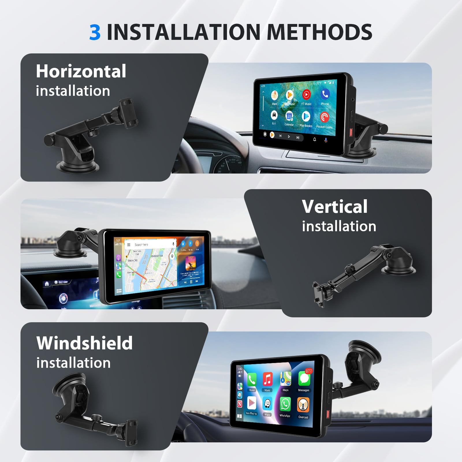 Porta del Cruscotto Flessibile per carplay Schermo, Staffa per Ventose per Autoradio Portatile, Parabrezza Halberatz per la Navigazione per Auto portatile