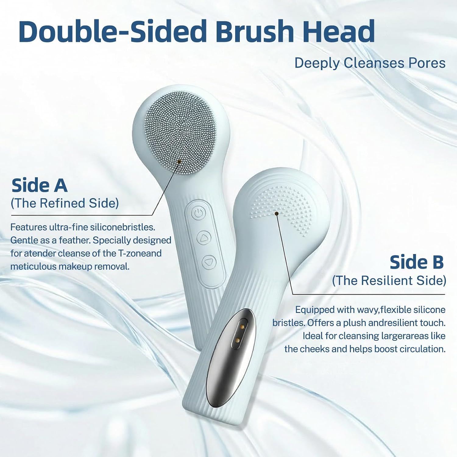 Electric Silicone Facial Cleansing Brush, 3 Modes & 45°C Thermal Heating, IPX7 Waterproof, Rechargeable Face Scrubber for Deep Cleaning, Exfoliating & Massaging, for Women & Men (Blue)