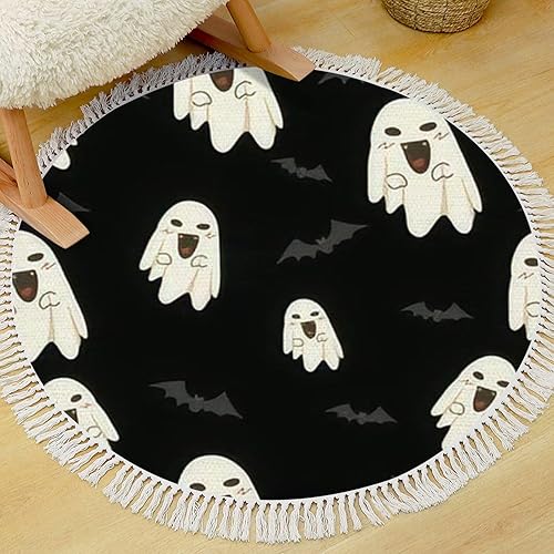 Miniatura 2 de Round Fringe Rug Seamless Pattern Simbol minmal Halloween for Boho Area Rug Tassel Linen Carpet Hand Woven Patio Hallway Runner Mat Home Decor