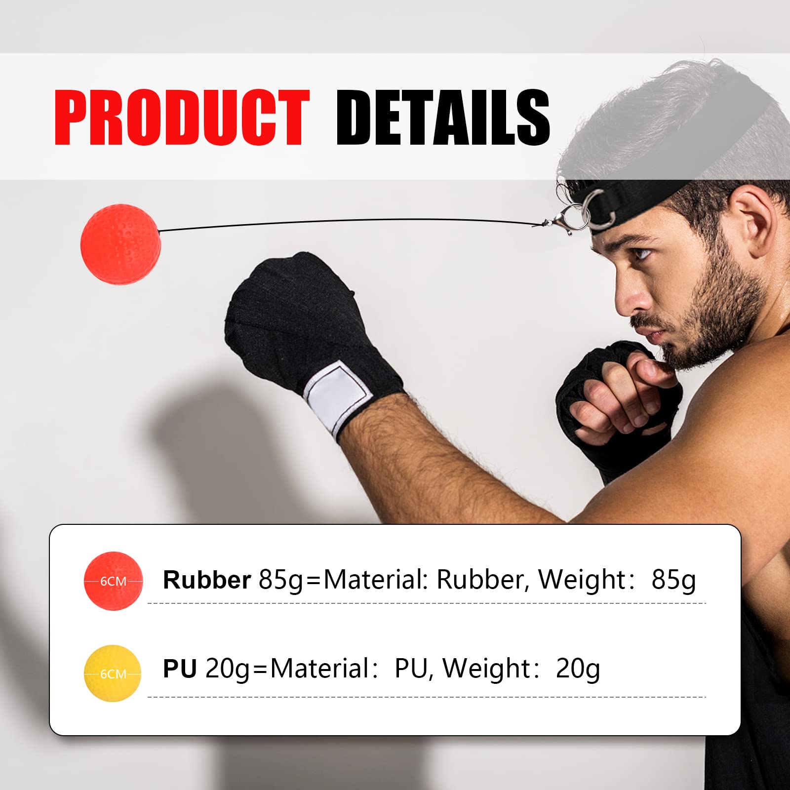 Pelotas De Reflejo, Pelotas de Reacción de Reflejo más Diadema Ajustable, Banda Ajustable para la Cabeza, Boxeo Entrenamiento