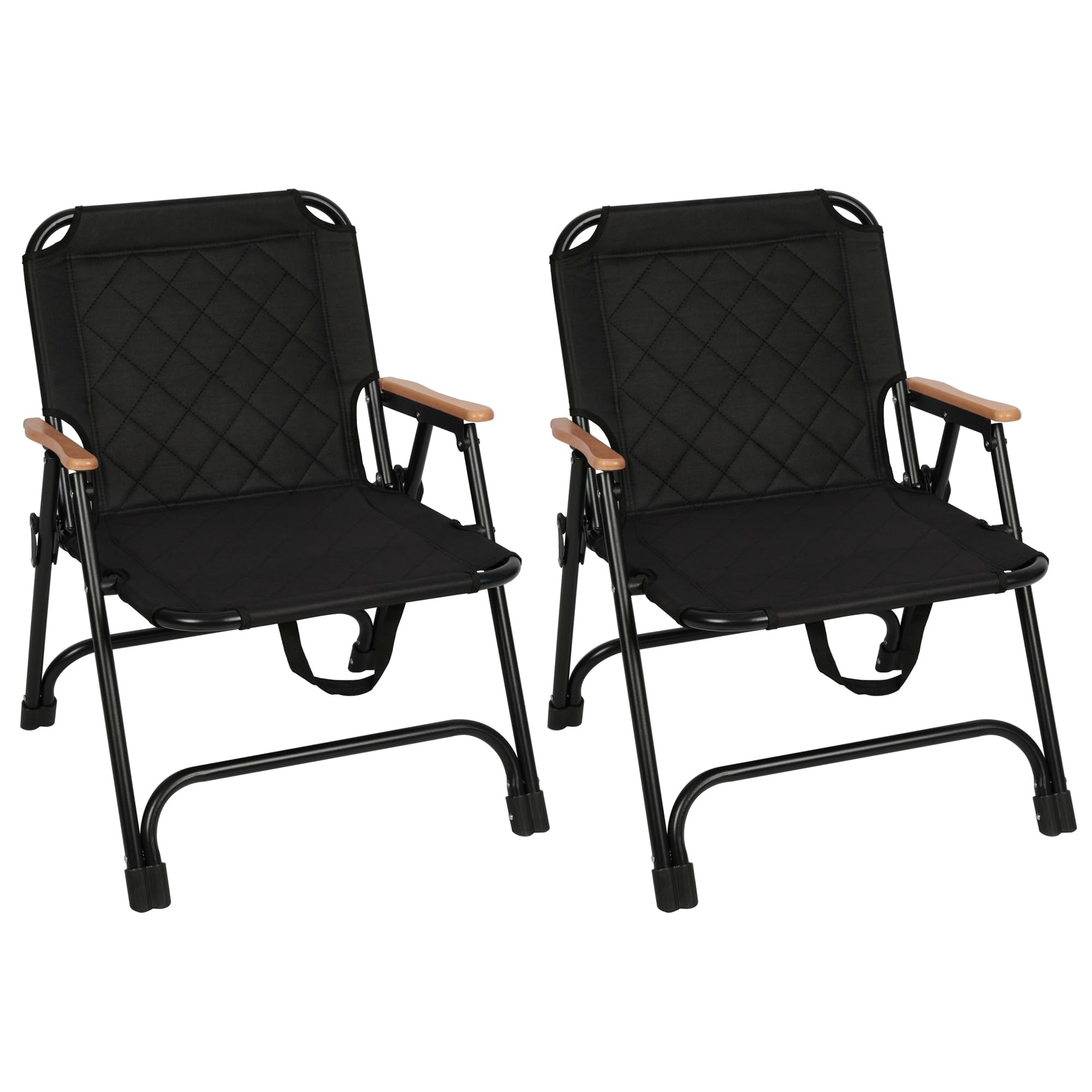 Campingstuhl 2er Set, Campingstuhl Faltbar 150 kg, Camping Sessel Klappbar Kleiner mit Kernbuche Armlehne, Campingstühle aus 600D Oxford-Gewebe, Picknick Stuhl für Camping Garten Terrasse (2, Schwarz)