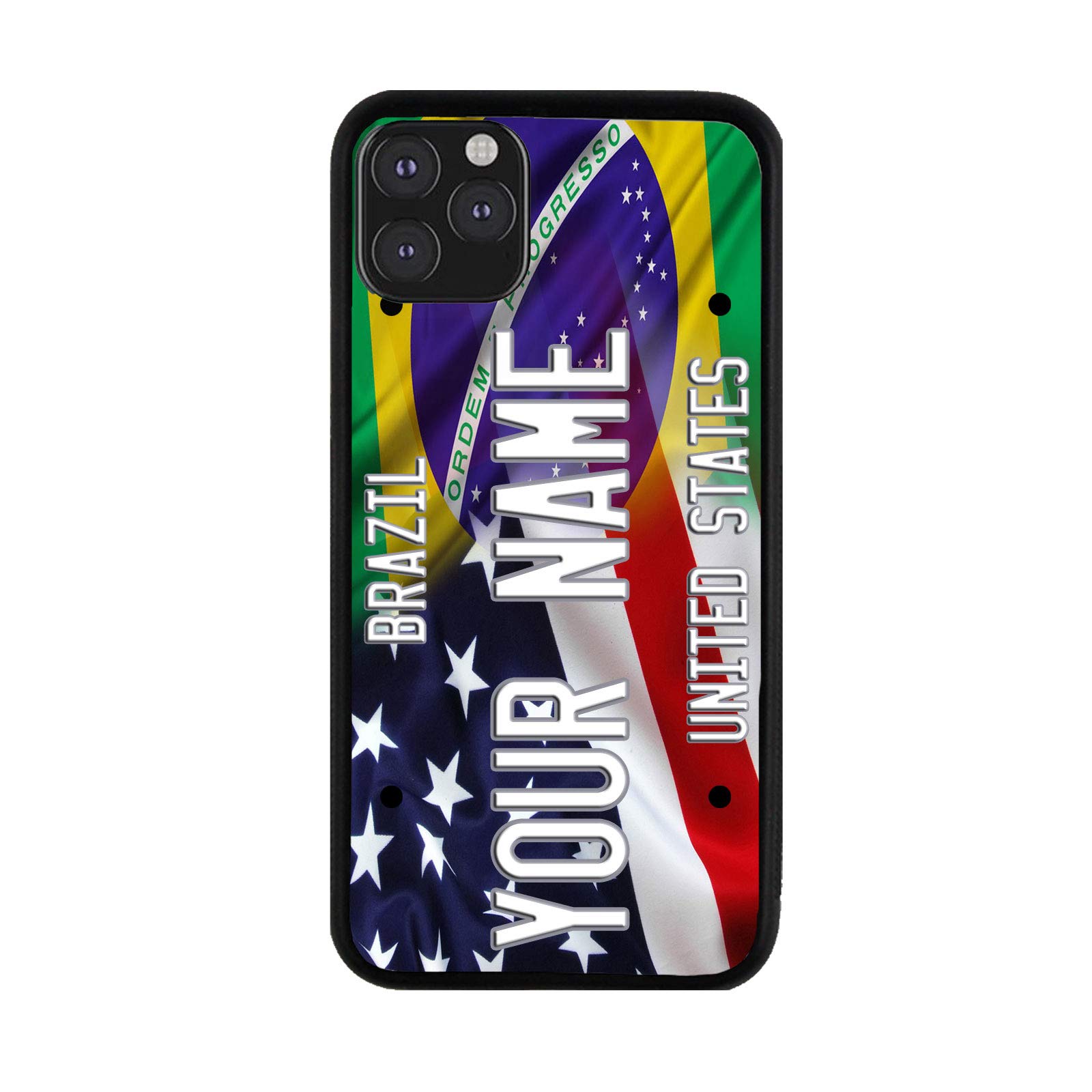 Bleu Reign Personalized Phone Case for iPhone Mixed USA and Brazil Flag, iPhone 5 to 15 (Add Custom Name)