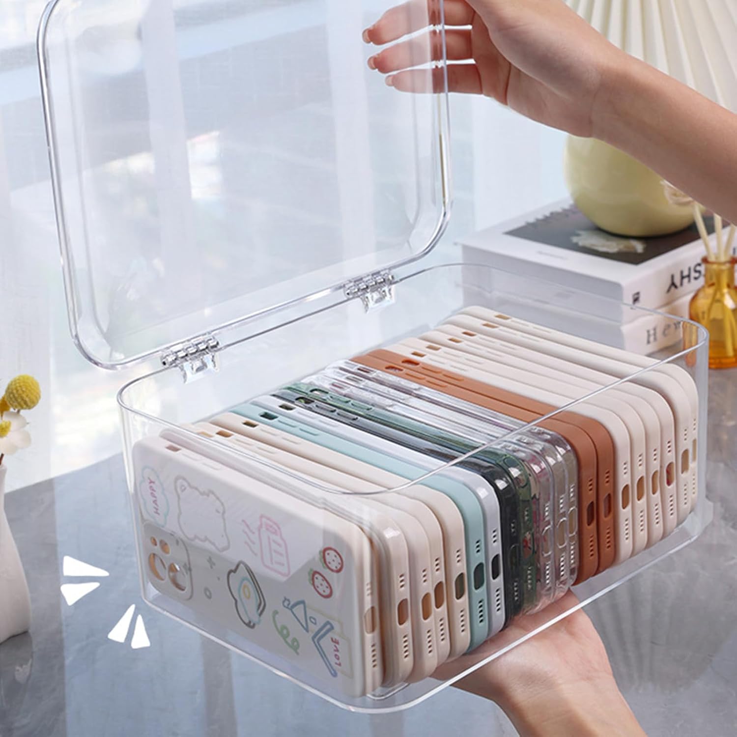 Plastic Box with Lid, Clear Storage Bins Containers Large Stackable Pencil Box Drawer Organizer Containers 8.9 X 6.5 X 3.9in for Organizing Art Craft, Sewing, Makeup, Nail Supplies