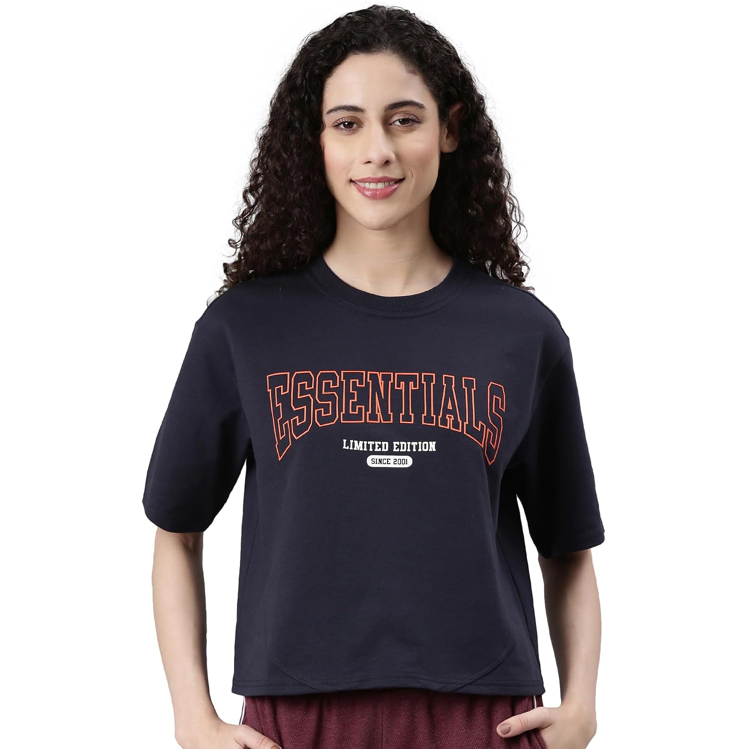 Enamor Short Sleeve Round Neck Crop Length Pull On Cotton Boxy T-Shirt - Typographic Print, Oversized Fit - E3G4 - Review, Price and Buying Guide