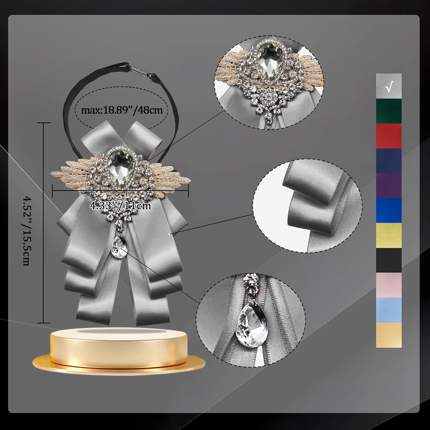 Sparkle Bow Ties for Men and Women Big Rhinestone Bow Tie Satin Ribbon Bowtie for Suit Tuxedo Evening Party - Image 5