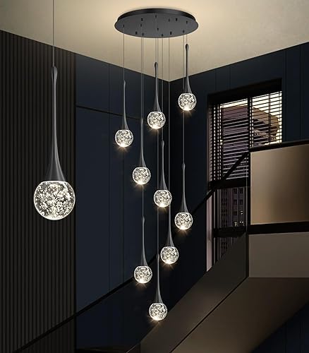 Miniatura 26 de 16 Luces Moderna Lámpara de Techo de Cristal con Diseño Glam para Techos Altos, Lámpara Colgante LED Regulable para Escalera, Vestíbulo, Entrada,