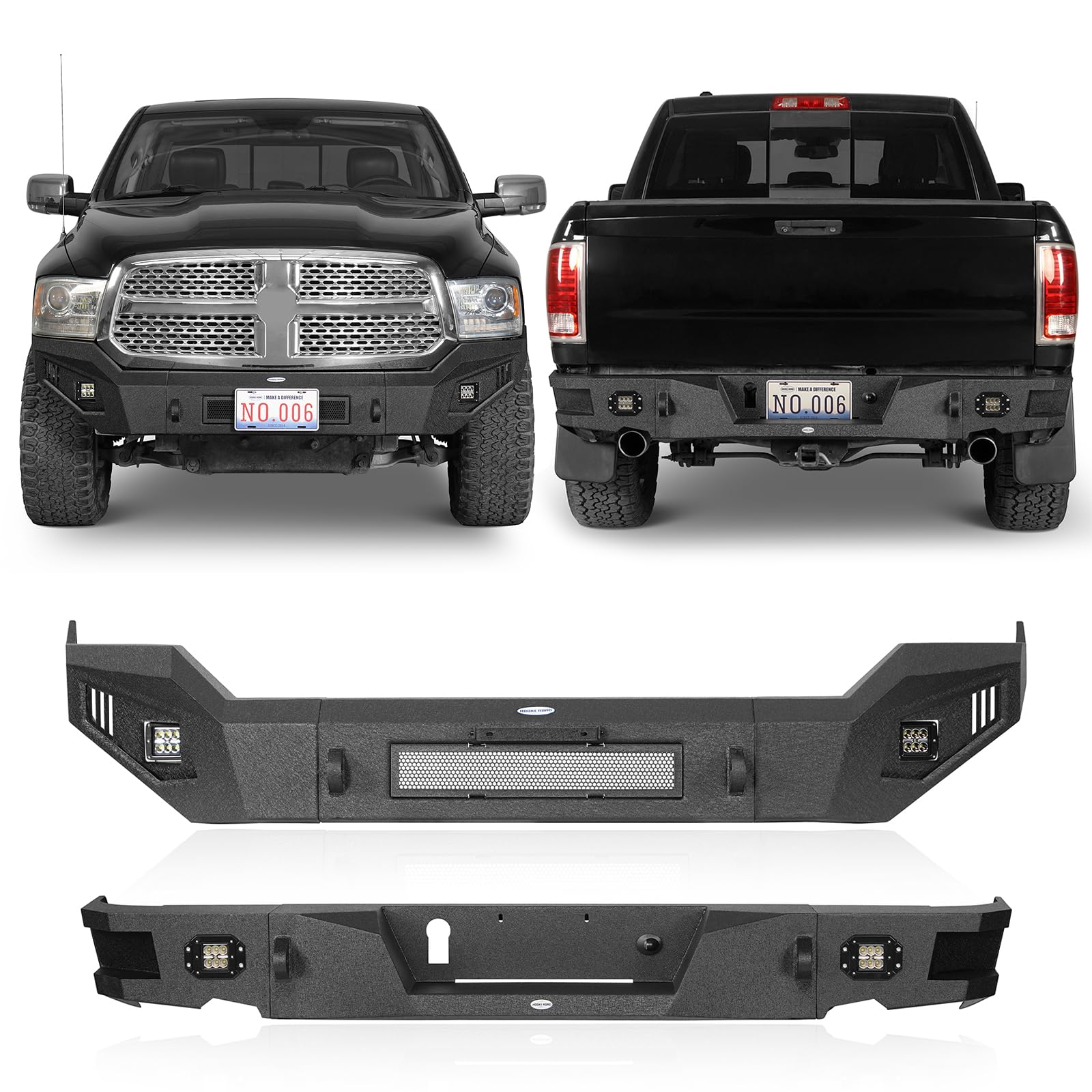 u-Box 2018 Ram 1500 Front Bumper and Rear Bumper Kit for 2013-2018 Dodge Ram 1500 & 2019-2024 Ram 1500 Classic (Excluding Rebel), Offroad Steel Bumper