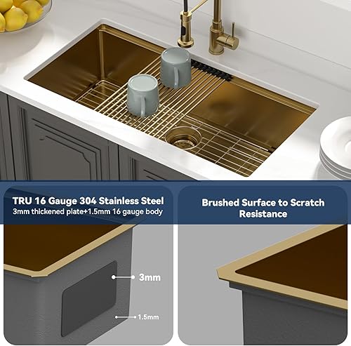 Miniatura 75 de Lordear Fregadero de cocina de montaje inferior de 23 pulgadas, estación de trabajo, fregadero de cocina de acero inoxidable calibre 16, cuenco