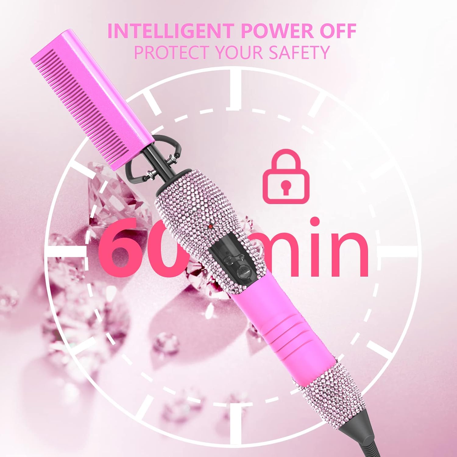 Dan Technology 500℉ Hot Comb for Wigs, Diamond Hair Straightener, 7 Temperature Settings, 60 Min Auto-Off, Professional Styling Tool for Natural Black Hair - Image 3