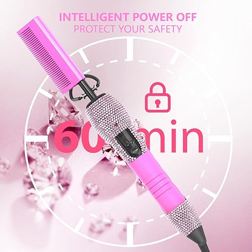 Miniatura 9 de Peine caliente eléctrico de 500  para pelucas, alisador de cabello con peine caliente, peine de calefacción de diamante, apagado automático de 60