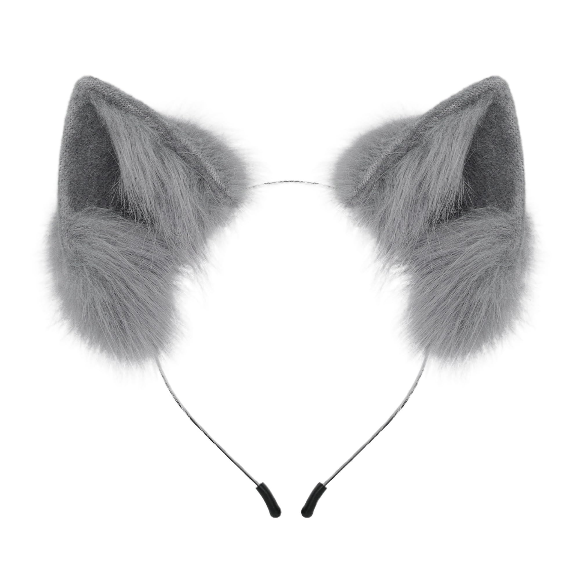 SANSIWU Halloween Fashion Faux Fur Cat Ears Hair Clip Party Costume Ornament Furry Wolf Fox Tail Bell Leather Neck Chocker Cosplay Toy Set (C-Gray Single Headband, One Size)