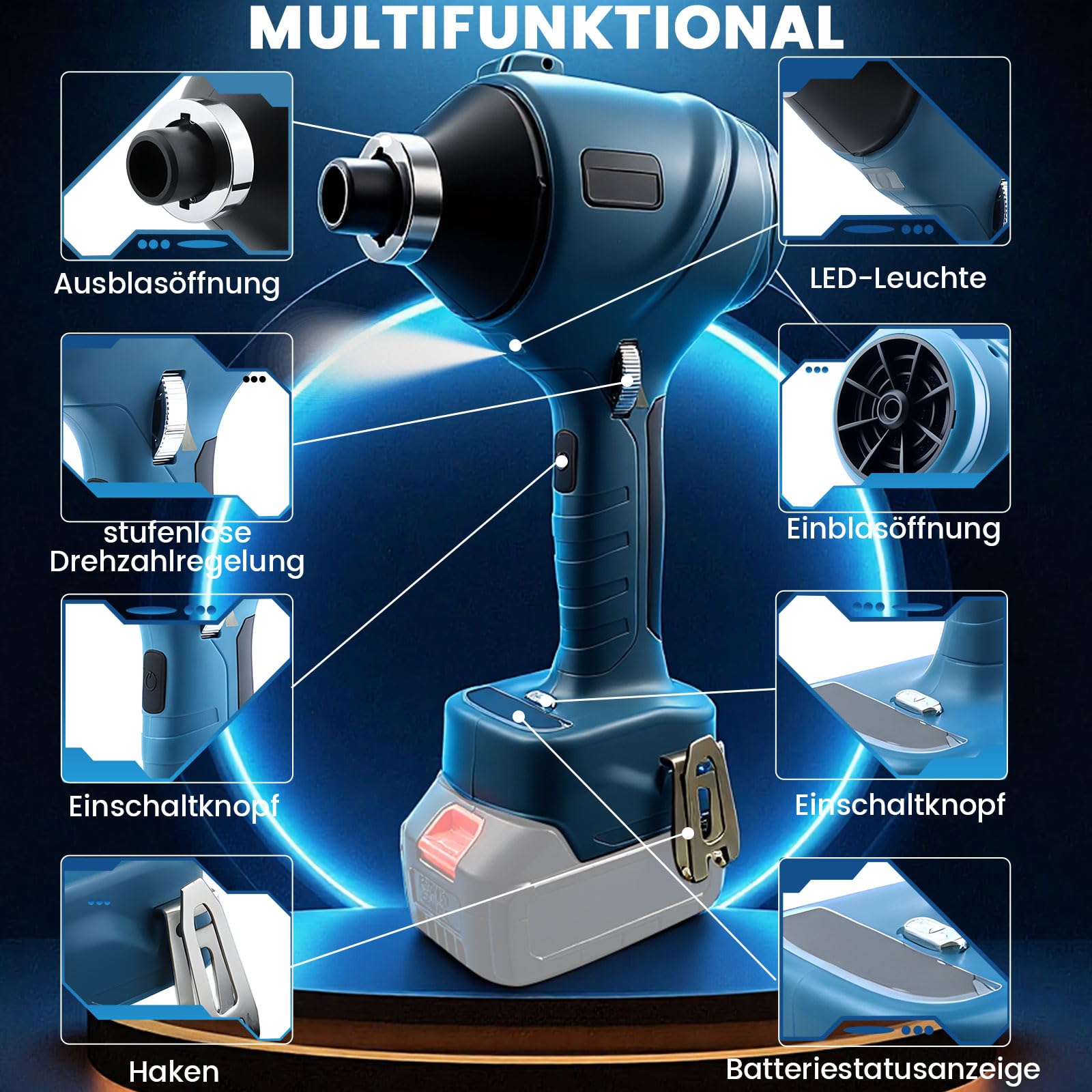 Kompatibel mit Makita Laubbläser akku Bläser 18V, 130m/s Druckluft gebläse 100000RPM Bürsten Motor, Auto Trockner & Luftgebläse für Laub, Schnee, Staub, PC Reinigung (Akku Nicht inkl)