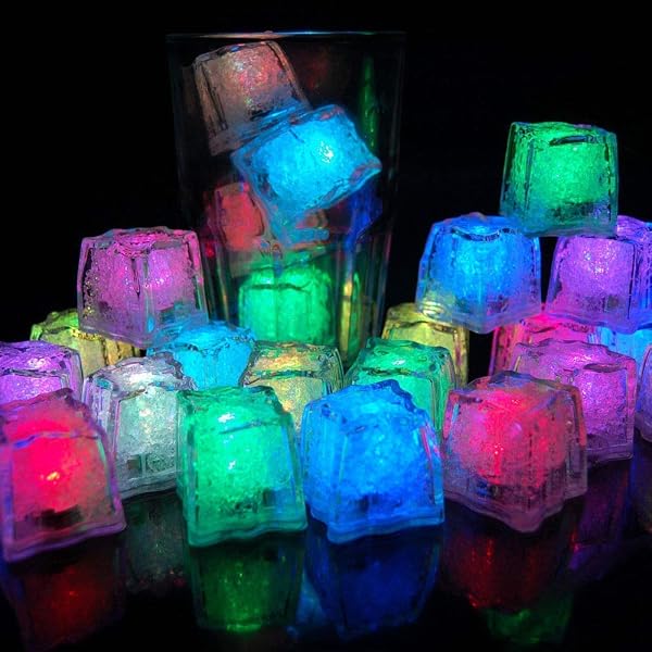 12 Stück LED Eiswürfel für Getränke, Flüssigsensor Blinken LED Glühen Licht Wasser Tauch Leuchten Led Eis Farbwechsel für Bar Club Trinken Wein Hochzeit Party Champagner Tower Dekoration - 1