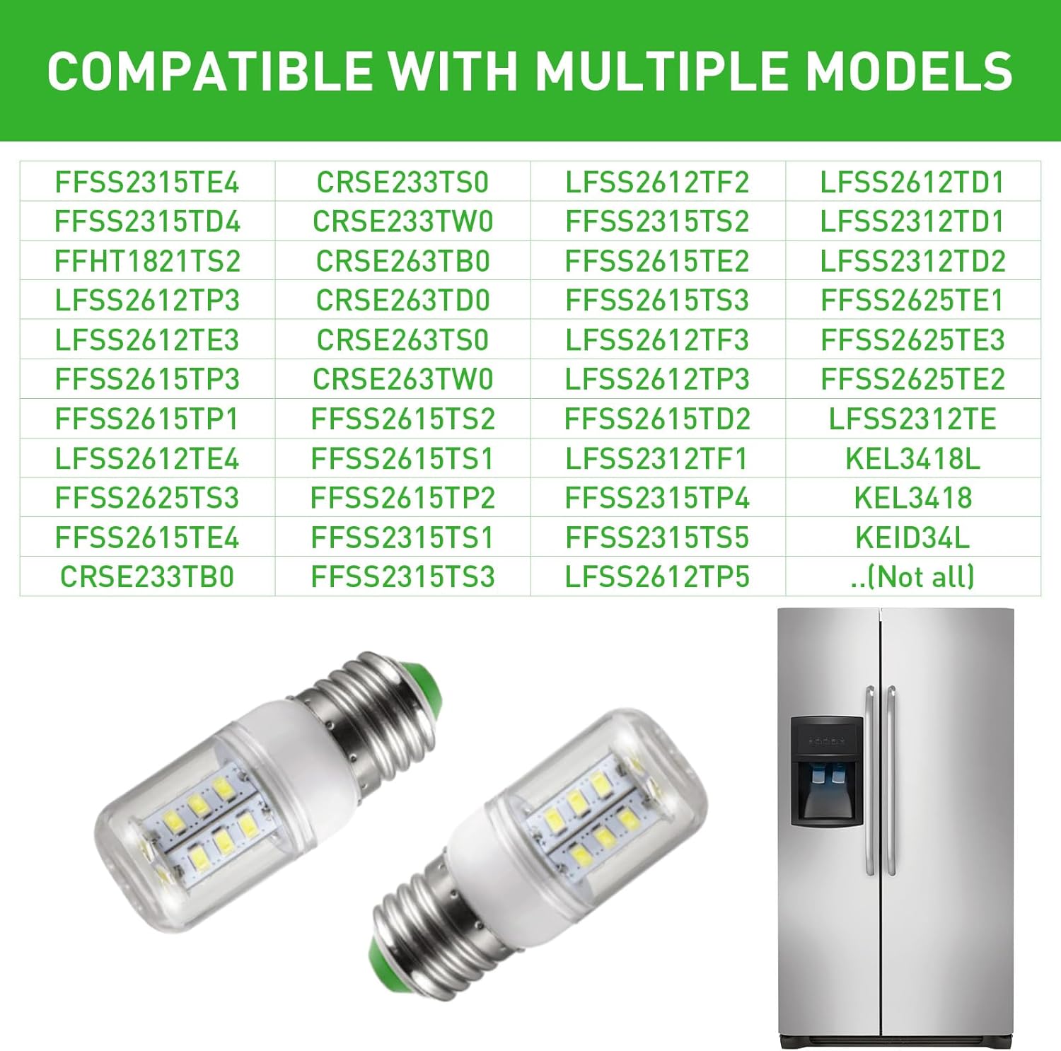 KEI D34L E27 LED Refrigerator Light Bulb 5304511738 3.5W 85V-265V 2 Pices for Frigidaire Kenmore Light Bulb, Replaces PS12364857 AP6278388 4584444 AP6278388
