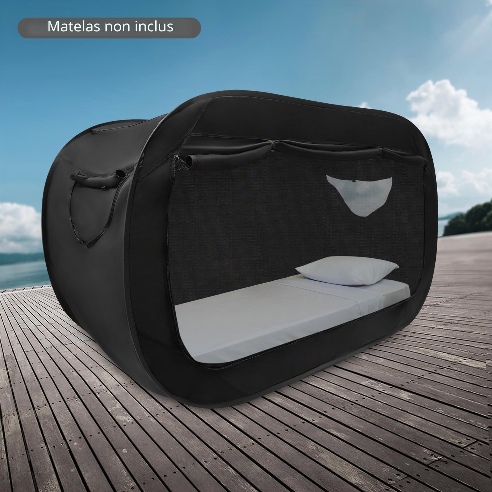 Tunnel de lit, pliable, respirant, pour adulte, 190 x 90 x 100 cm, avec moustiquaire et occultant, ventilation sur 4 côtés, barres en fibre de verre, pour la maison/le camping, noir